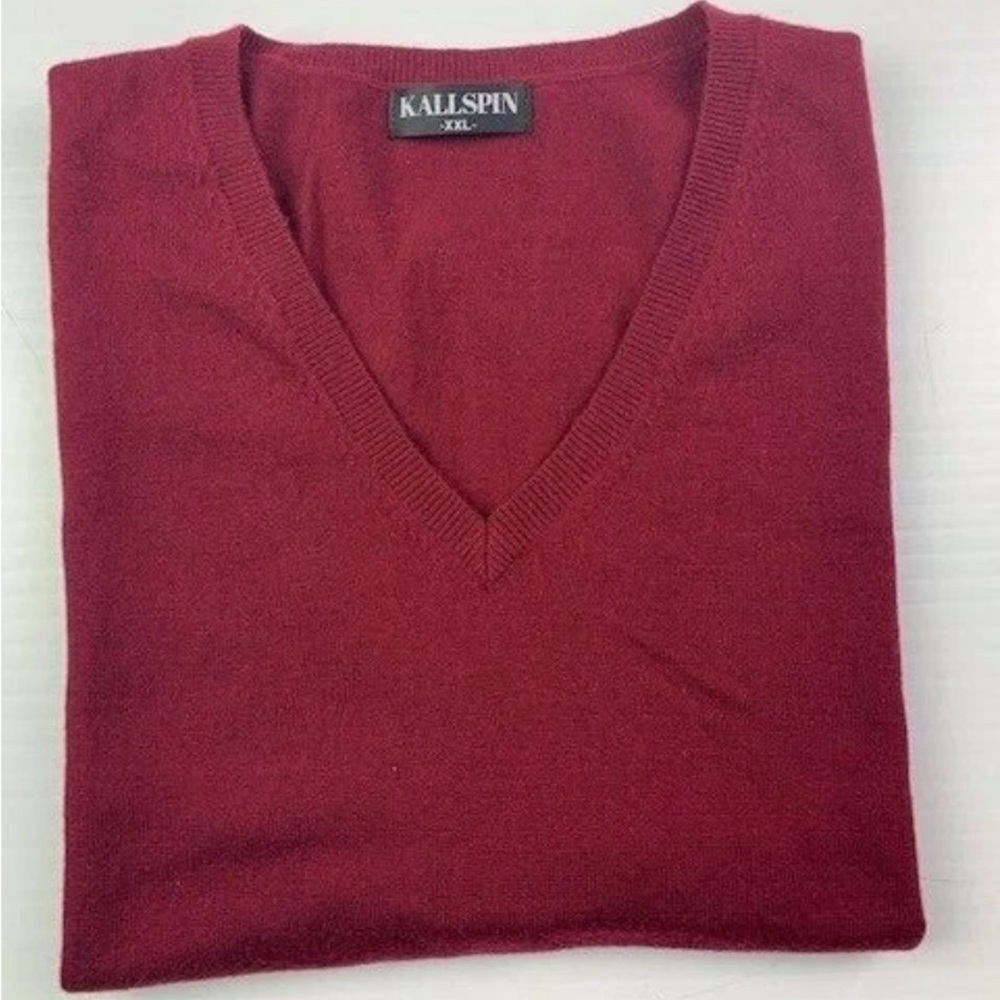 KALLSPIN Mens Cashmere Wool Blend Sweater V Neck Vest Size XXL Burgundy